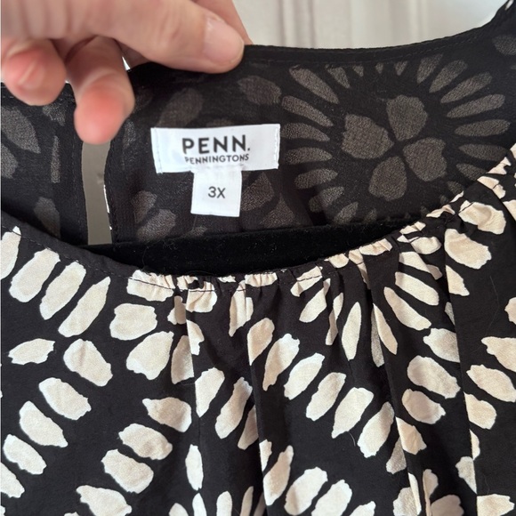 Penn by Pennington NWT Button Back Closure 3/4 Sleeve Blact /Tan Blouse - Picture 2 of 11